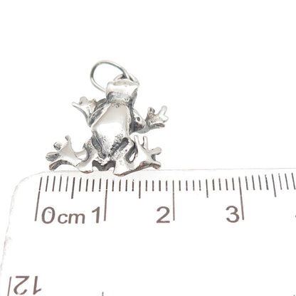 925 Sterling Silver Vintage Frog Good Luck Oxidized Charm Pendant