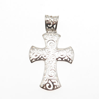 925 Sterling Silver Vintage Modernist Scroll Cross Pendant