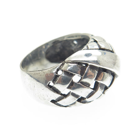 925 Sterling Silver Vintage Wicker Dome Oxidized Ring Size 7