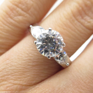 925 Sterling Silver Round & Pear-Cut C Z Engagement Ring Size 5.75