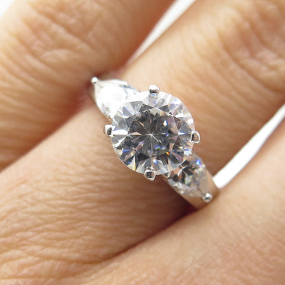 925 Sterling Silver Round & Pear-Cut C Z Engagement Ring Size 5.75