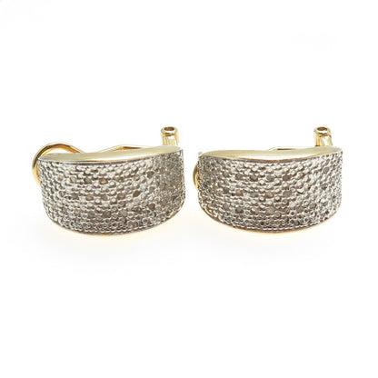 DBJ DEE BERKLE 925 Sterling Silver Gold Plated Real Diamond Omega Back Earrings