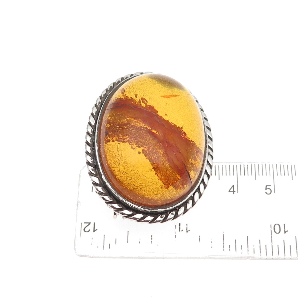 925 Sterling Silver Vintage Real Cabochon Amber Oxidized Pin Brooch
