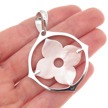 Honora 925 Sterling Silver Real MOP Carved Floral Pendant