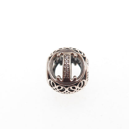 Pandora 925 Sterling Silver C Z Letter I Initial Slide Bead Charm