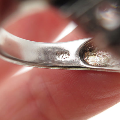 925 Sterling Silver Real Oval-Cut Blue & Round-Cut White Topaz Ring Size 8