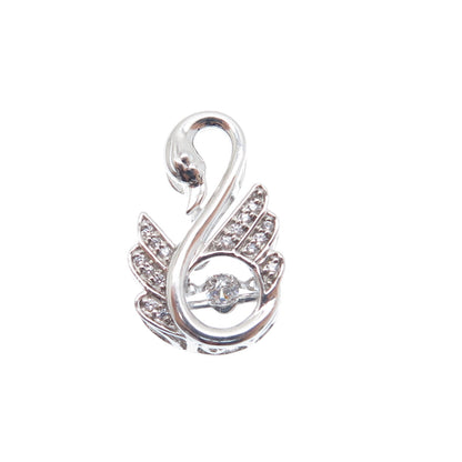 925 Sterling Silver Round-Cut C Z Swan Bird Minimalist Slide Pendant
