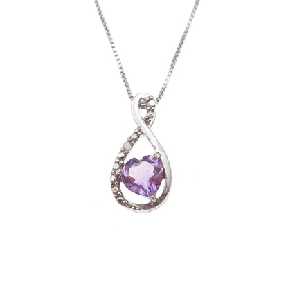 925 Sterling Silver Real Diamond & Amethyst Infinity Box Chain Necklace 18"
