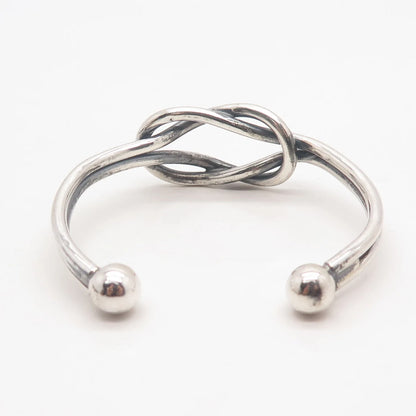 925 Sterling Silver Vintage Knot Loop Adjustable Cuff Bracelet 6.5"