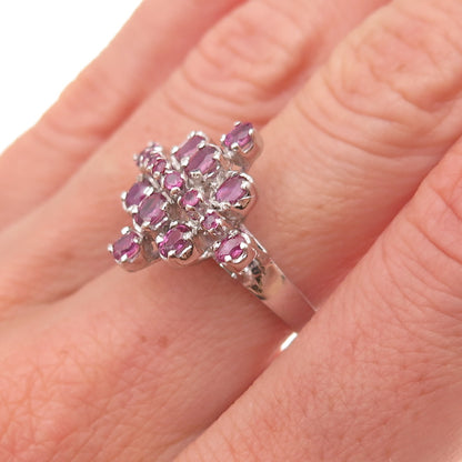 925 Sterling Silver Antique Art Deco Real Oval & Round-Cut Ruby Ring Size 6.75