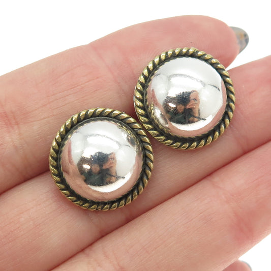 925 Sterling Silver 2-Tone Vintage Mexico Roped Half Ball Earrings