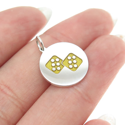 925 Sterling Silver Enamel Number Twelve Dice for Luck Round Tag Charm Pendant