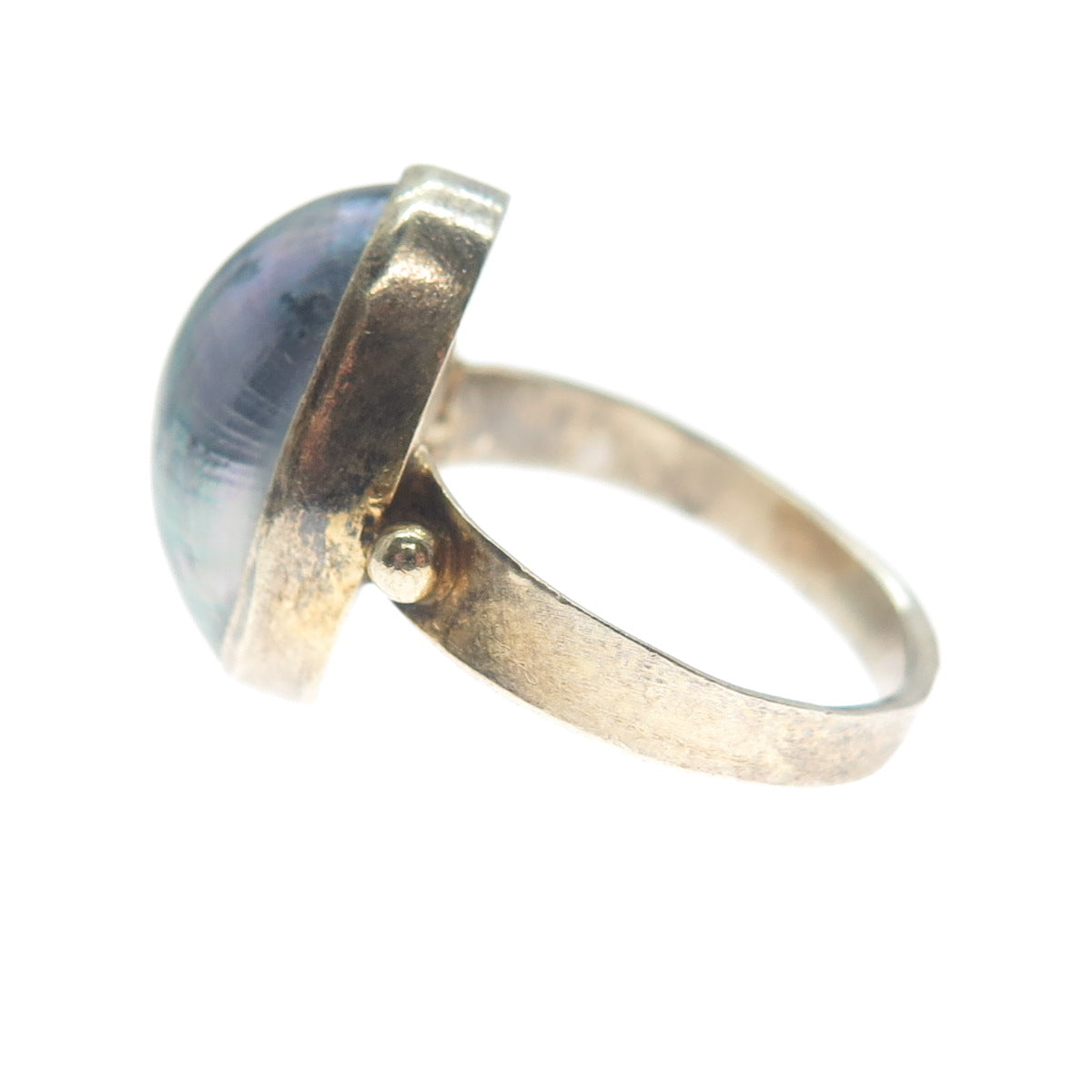 925 Sterling Silver 2-Tone Vintage Real Mother-of-Pearl Modernist Ring Size 4