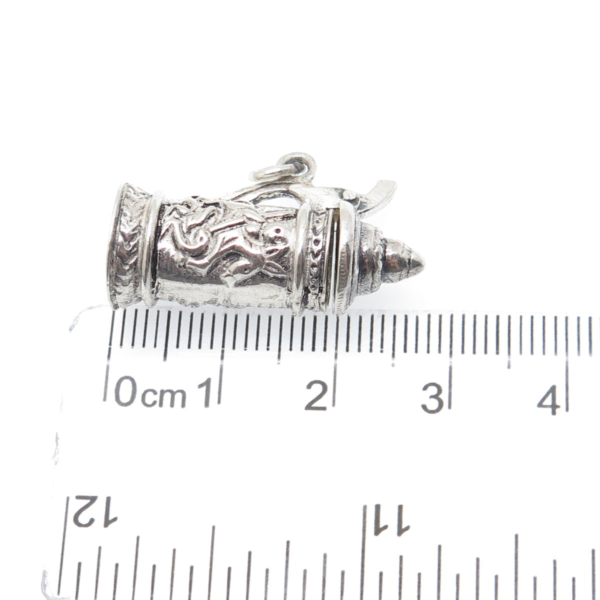 925 Sterling Silver Vintage Beer Stein Oxidized Locket 3D Charm Pendant