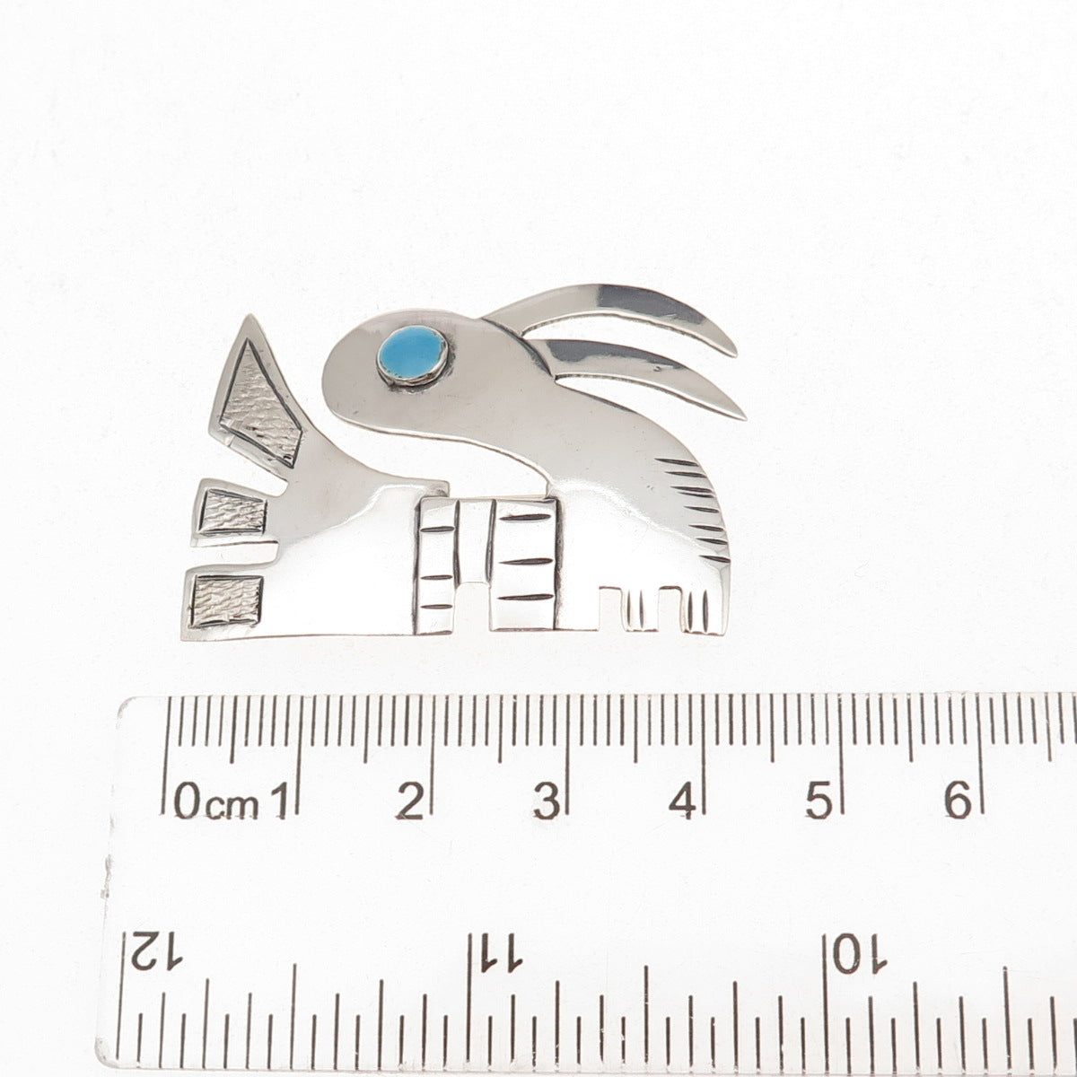 925 Sterling Silver Vintage Perubian Enamel Rabbit Oxidized Pin Brooch