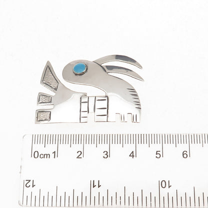 925 Sterling Silver Vintage Perubian Enamel Rabbit Oxidized Pin Brooch