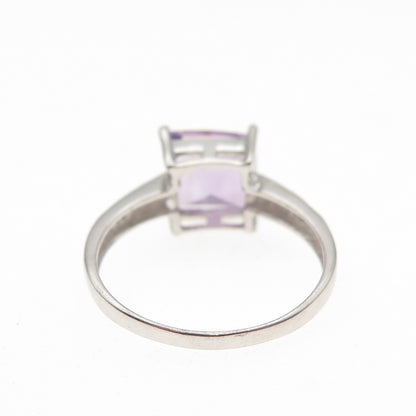925 Sterling Silver Real Amethyst & White Topaz Ring Size 7