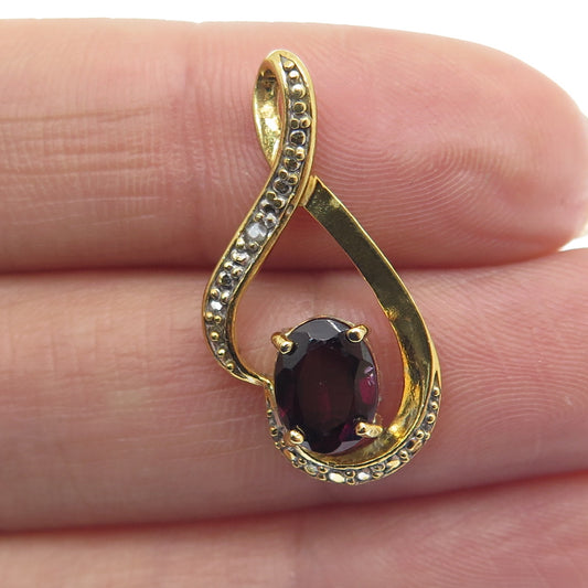 925 Sterling Silver Gold Plated Real Diamond Accent & Tourmaline Twisted Pendant