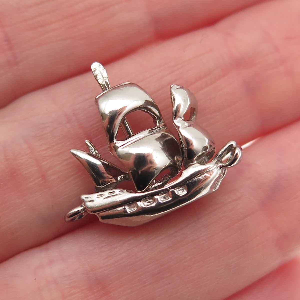 925 Sterling Silver Vintage Viking Ship Mini Charm Pendant