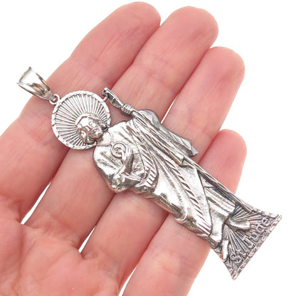 925 Sterling Silver Vintage St. Jude Oxidized Pendant