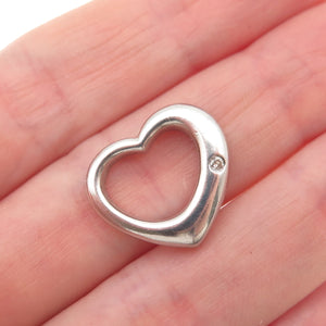 925 Sterling Silver Real Round-Cut Diamond Open Heart Mini Charm Pendant