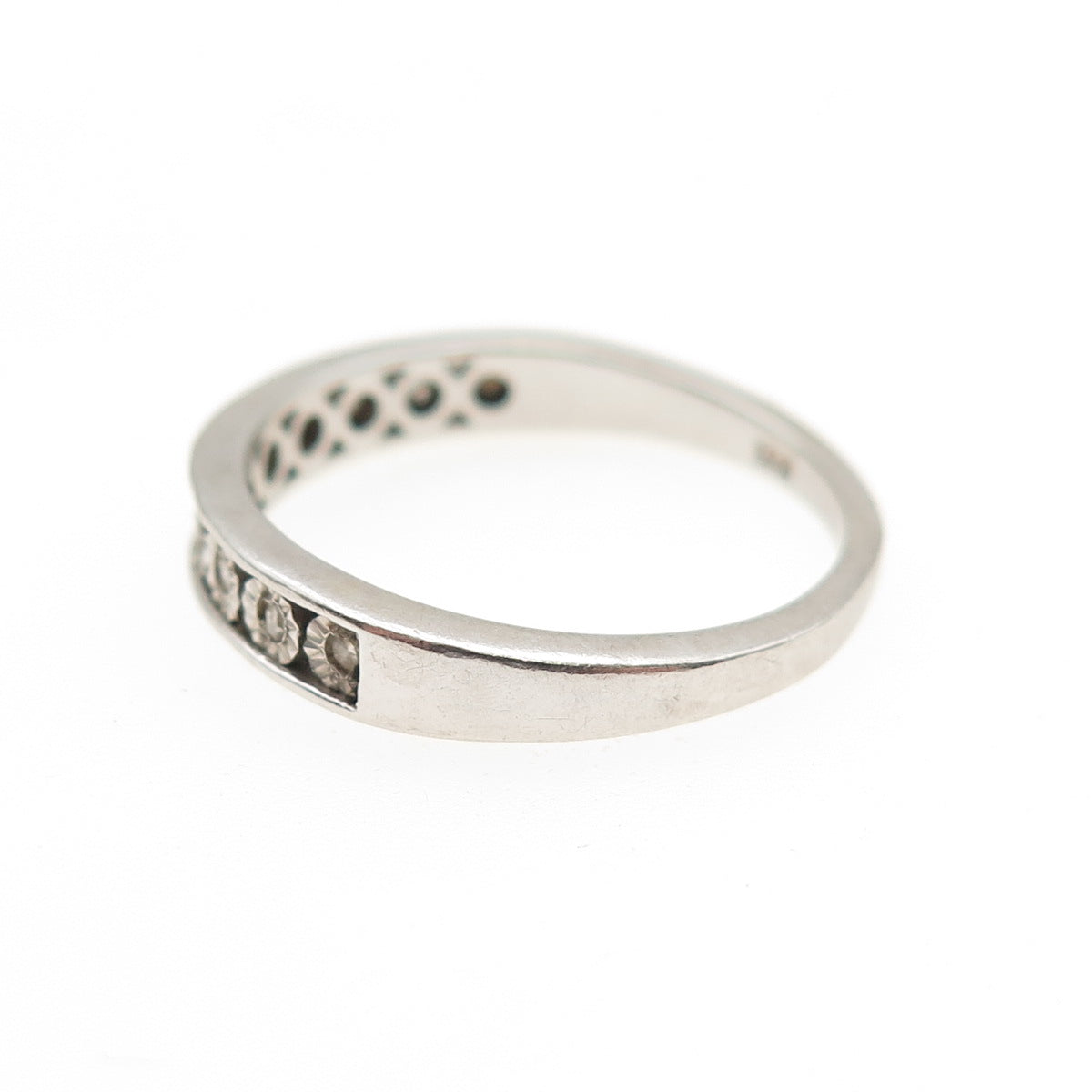 CHUCK CLEMENCY Sterling Silver Real Diamond Half Eternity Band Ring Size 7.25