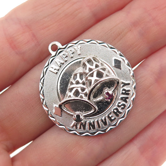 JewelArt 925 Sterling Silver Vintage Rhinestone Happy Anniversary Charm Pendant
