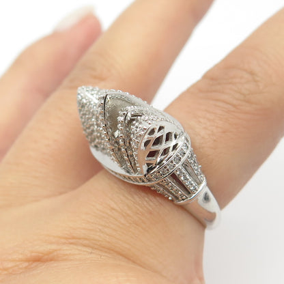925 Sterling Silver Pave C Z Domed Ring Size 7