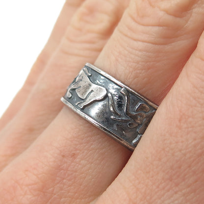 925 Sterling Silver Vintage Mexico Safari Animals Oxidized Band Ring Size 9.75