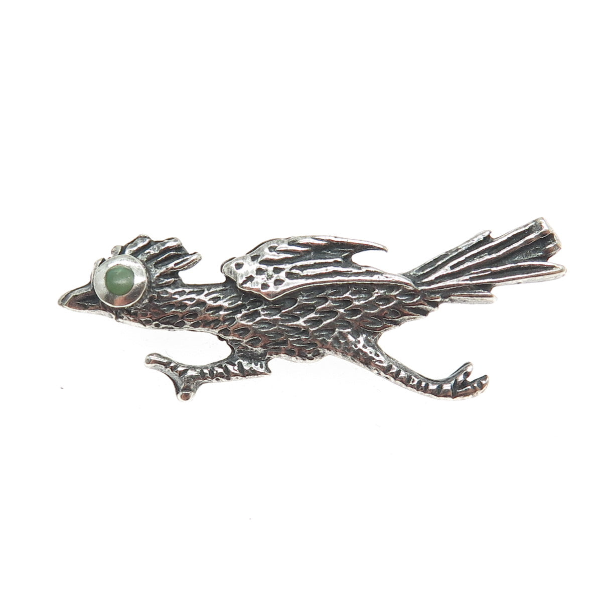 Old Pawn 925 Sterling Silver Vintage Turquoise Roadrunner Bird Tribal Pin Brooch