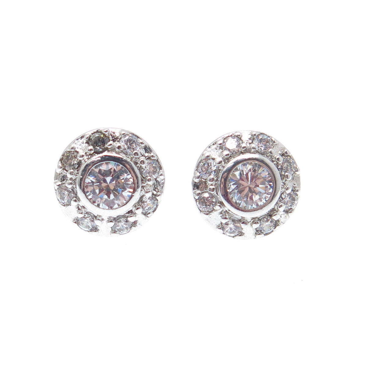 925 Sterling Silver Round-Cut Shaped C Z Sparkle Stud Earrings