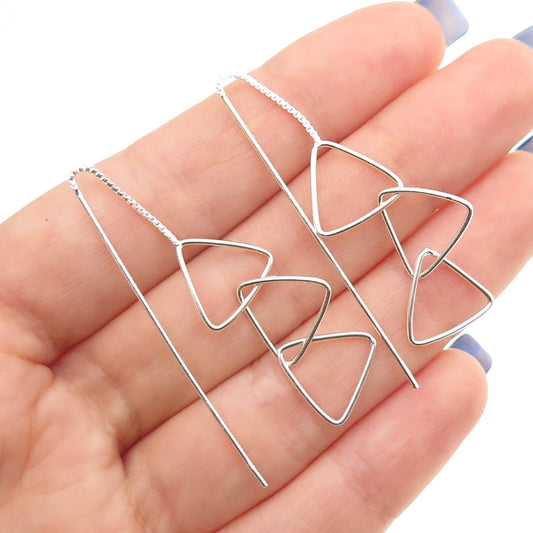 925 Sterling Silver Interlocked Triangle Link Drop Dangle Earrings