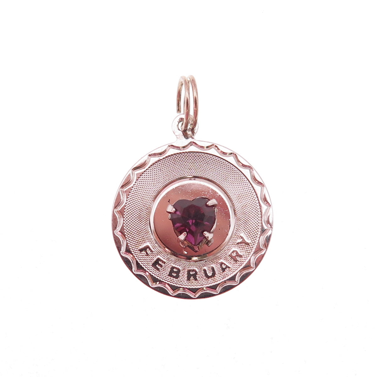 Spencer 925 Sterling Silver Vintage Hear-Cut Purple Rhinestone February Pendant