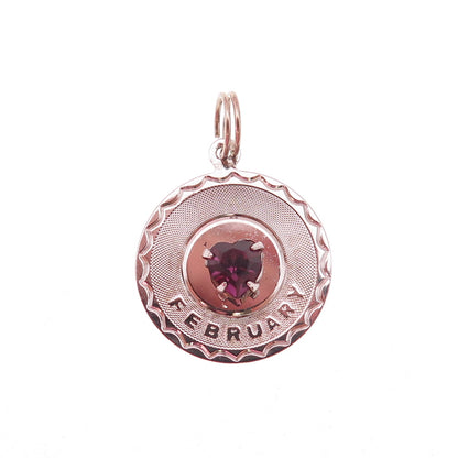 Spencer 925 Sterling Silver Vintage Hear-Cut Purple Rhinestone February Pendant