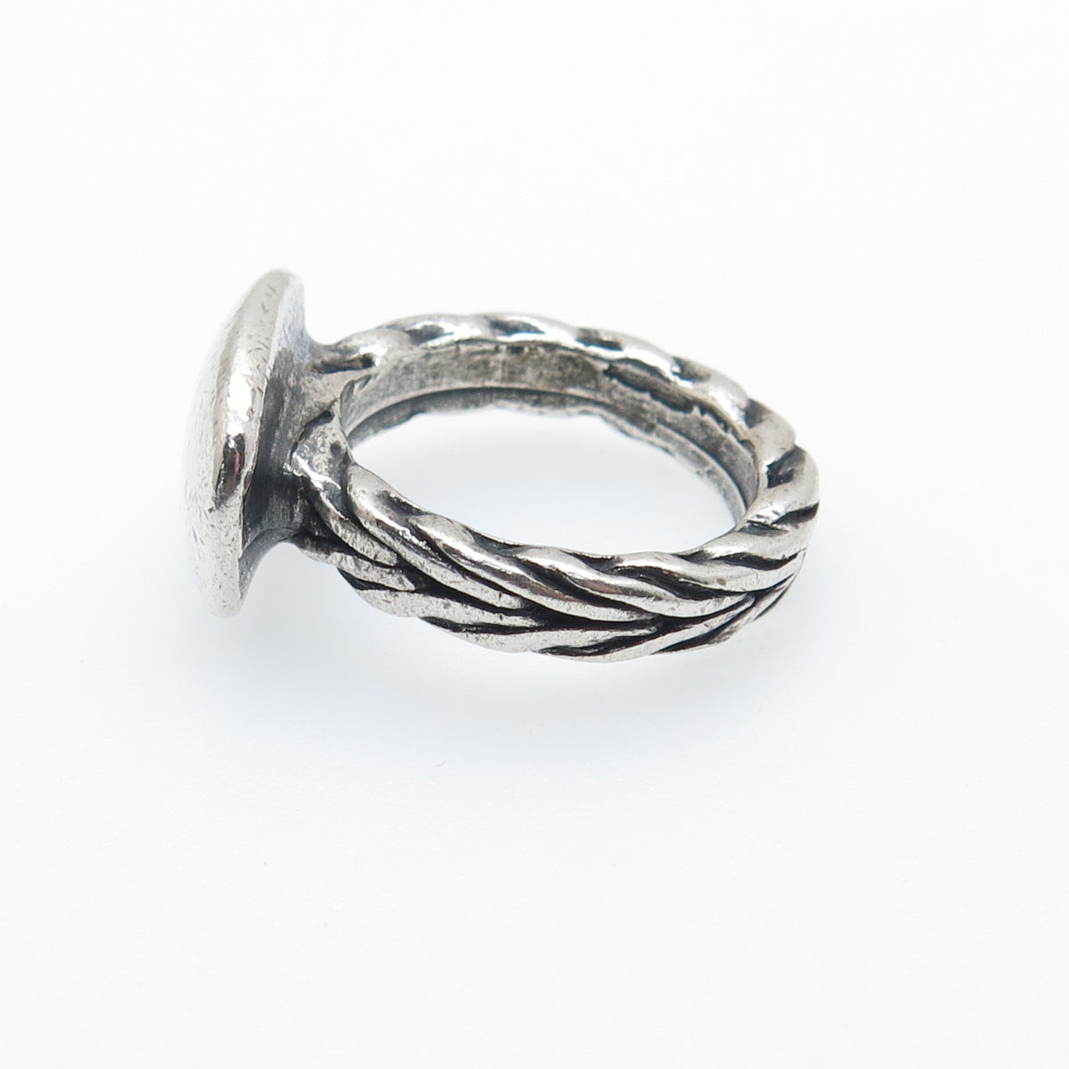 925 Sterling Silver Vintage Modernist Wheat Link Oxidized Ring Size 7.75