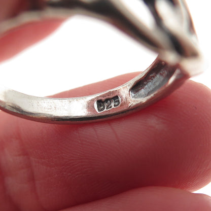 925 Sterling Silver Vintage Modernist Interlocked Heart Ring Size 7.75