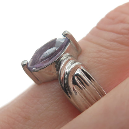 MONICA JAIN Sterling Silver Vintage Real Marquise-Cut Amethyst Ring Size 6.25