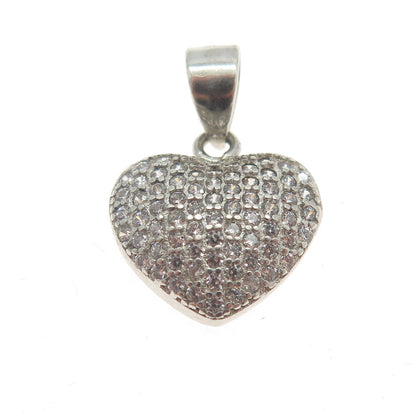 925 Sterling Silver Vintage Round-Cut C Z Heart Charm Pendant