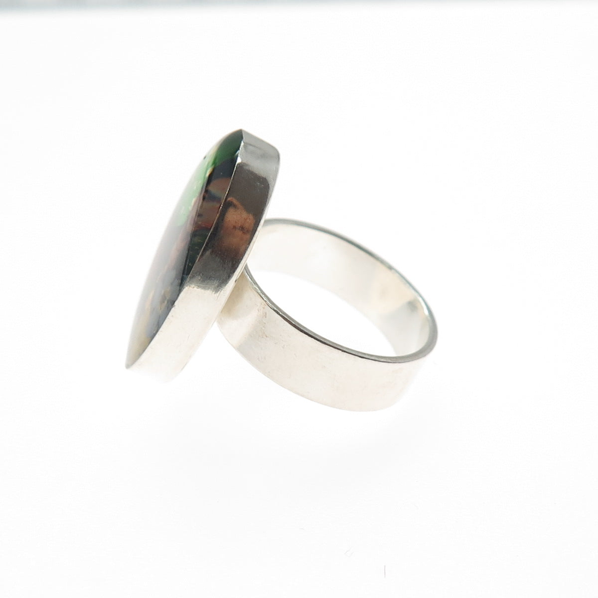 925 Sterling Silver Vintage Enamel Frida Kahlo Pressed Flowers Ring Size 6