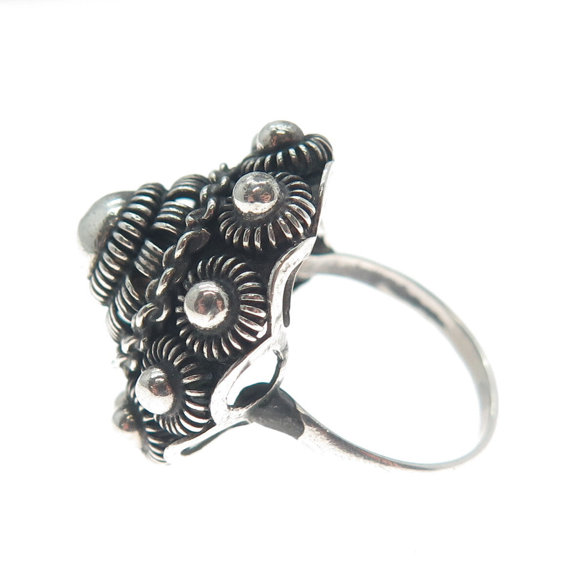 925 Sterling Silver Antique Germany Cannetille Oxidized Dome Ring Size 5.25