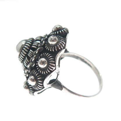 925 Sterling Silver Antique Germany Cannetille Oxidized Dome Ring Size 5.25