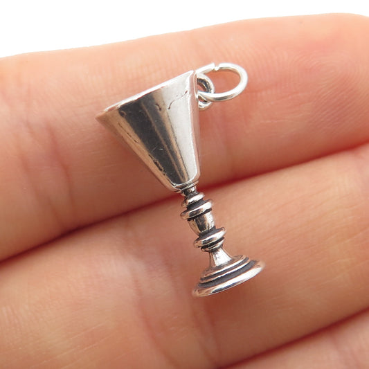 SUNWEST 925 Sterling Silver Vintage Wine Goblet Oxidized Mini 3D Charm Pendant