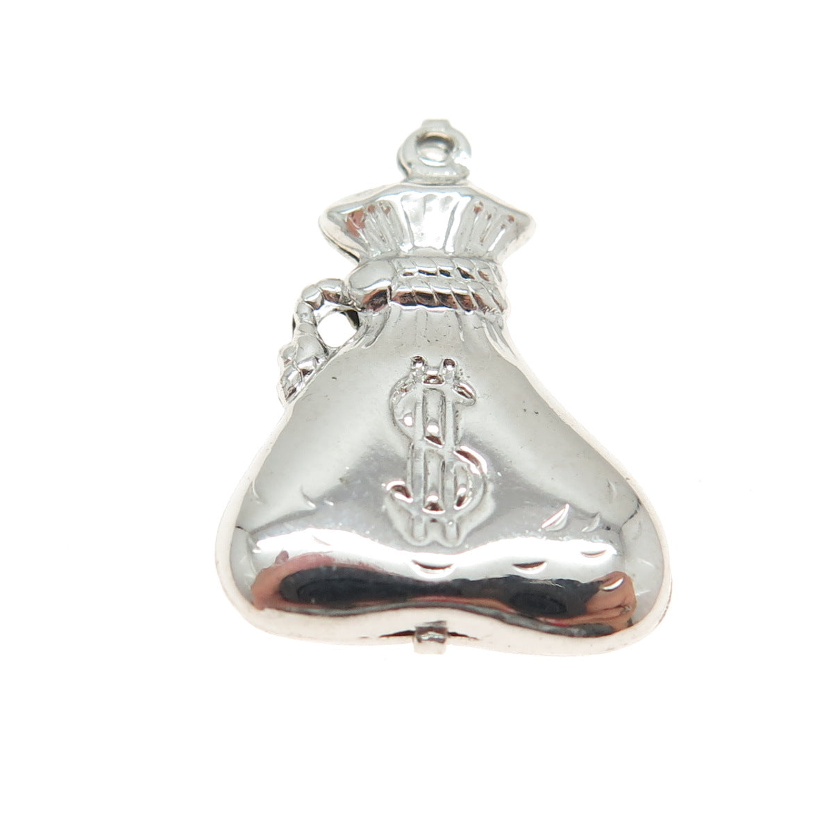 925 Sterling Silver Antique Art Deco Money Bag 3D Pendant