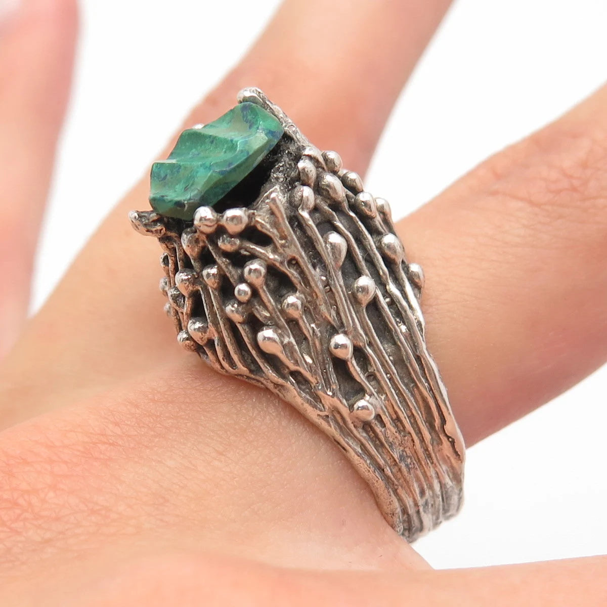 925 Sterling Silver Vintage Real Azurite Gemstone Ring Size 8.5