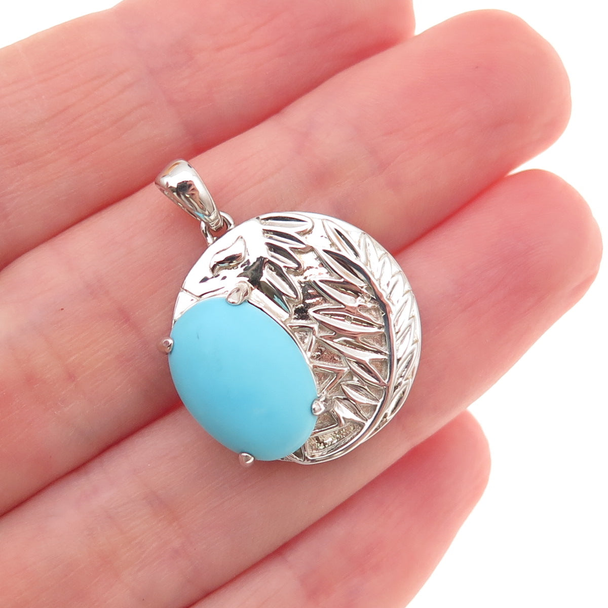 925 Sterling Silver Real Turquoise Floral Charm Pendant