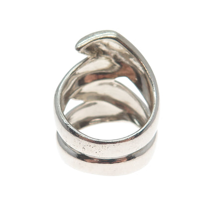 925 Sterling Silver Vintage Modernist Overlap Oxidized Ring Size 9.75