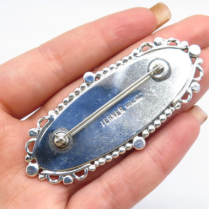 925 Sterling Silver Vintage Terner Real Jasper Gemstone Pin Brooch