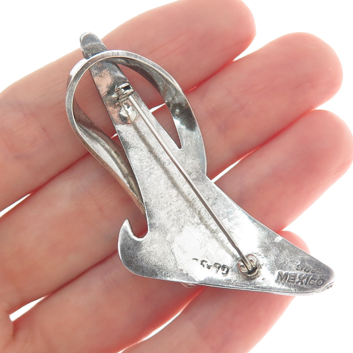 925 Sterling Silver Vintage Mexico Modernist Oxidized Pin Brooch