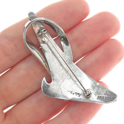 925 Sterling Silver Vintage Mexico Modernist Oxidized Pin Brooch