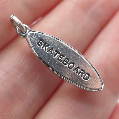 WELLS 925 Sterling Silver Vintage Skateboard Minimalist 3D Charm Pendant